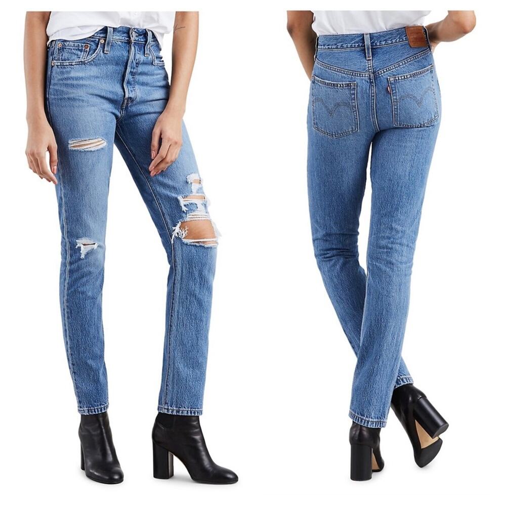 Levi’s 501 Skinny Distressed High Rise Button Fly Jeans Size 29 Denim